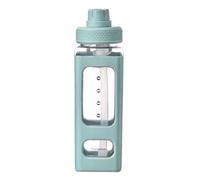 Okeeyseda Kawaii Water Bottle with Straw 3D Cute Bear Sticker Free Plastic Square Sippy Cup Poratable Drinkware 700ml Green