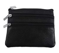 Okeeyseda Leather Change Coin Purse with 4 Pockets and Keychain for Women Black