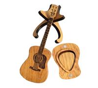 Okeeyseda Wooden Guitar Pick Case with Stand, 3 Guitar Pick Cases, Guitar Shape Guitar Pick Case Easy Install