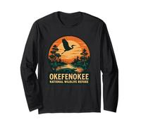 Okefenokee Wildlife Shirt Swamp Bird Gator Sunset Scene Long Sleeve T-Shirt
