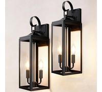 OKELI 17.6" Black Outdoor Wall Light Fixture, Large Exterior Porch Lighting 2-Light Farmhouse Outside Lantern Lights with Clear Glass Waterproof Wall Sconces Lamp for House Garage 2 Pack