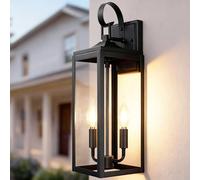 OKELI 17.6" Black Outdoor Wall Light Fixture, Large Exterior Porch Lighting 2-Light Farmhouse Outside Lantern Lights with Clear Glass Waterproof Wall Sconces Lamp for House Garage