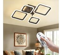 OKELI Modern LED Ceiling Lights, Dimmable Acrylic 4 Square Rings Ceiling Lights with Remote, 24W Large Black Flush Mount Ceiling Light Fixture for Bedroom Living Room Dining Room