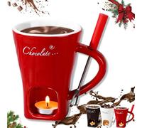 OKESYO Chocolate Fondue Mug, Chocolate Melting Cup Tea Light with Forks and Candle, Butter Warmers Pot Set, Cheese Melting Cup, Warmer Mug for Candy Snack Caramel Party