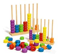 OKESYO Colour Stack Challenge Game Large, 2Pcs Threading Beads Stacking Blocks Set, Wooden Color Shape Sorting Toy Montessori Toys, Ring Stacker Puzzle for 2 Players, Sensory Toys for Kids