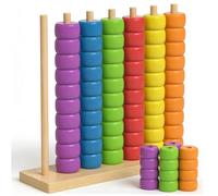 OKESYO Colour Stack Challenge Game Large, Threading Beads Stacking Blocks Set, Wooden Color Shape Sorting Toy Montessori Toys, Ring Stacker Puzzle for 2 Players, Sensory Toys for Kids