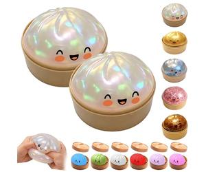 OKESYO Dumpling Squishy, 2Pcs Giant Squishy Dumpling Toy with Steamer Box, Mystery Rainbow Dumplings, Glitter Dumplings Stress Ball, Anxiety Relief Squeeze Fidget Toys Adults