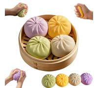OKESYO Dumplings Squishy, 4Pcs Giant Squishy Dumpling Toy, Mystery Glitter Dumpling with Food Steamer, Rainbow Dumplings, Anxiety Relief Squeeze Fidget Toys Adults