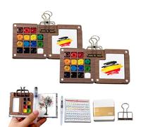 OKESYO Portable Watercolour Palette with 15 Grids Palette, 2 Set Wooden Pocket Artist Watercolour Travel Set, Mini Watercolour Paint Set with Binder Clips for Painters, Artists, Students