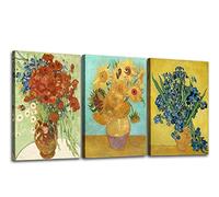 OKEXCKK 3 Piece Sunflowers- Irises Flower Vase Vincent Van Gogh Paintings Art Reproduction, Giclee Canvas Prints Wall Art for Home Decor 12"x16"