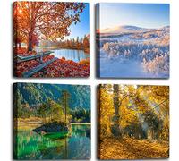 OKEXCKK Four Seasons Landscape Canvas Wall Art Decor - Spring Summer Autumn Winter Colorful Tree Painting Modern Nature Forest Prints Artwork Picture for Bathroom Office Decoration