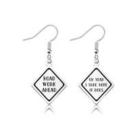 OKEYCH Meme Inspired Gift Road Work Ahead? Yeah I Sure Hope It Does Earrings Meme Jewelry Cosplay Merch, Metal, alloy