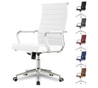 Okeysen Office Desk Chair, Ergonomic Executive Conference Computer Chair, Modern Ribbed, Height Adjustable Tilt, Upgraded Seat with Arm PU Wrap, Swivel Rolling Chair. (White)