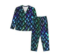 OKFSTY 3d Magical Dragon Scales Pattern Printing Women Soft Pajama Set,Button Front Top With Elastic Waist Pants,Comfortable Household Clothes Black