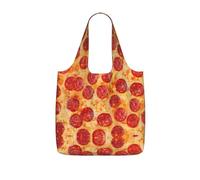 OKFSTY 3d Pizza Pepperoni Print Printed Reusable Tote 25l Polyester Grocery Shopper Packable Washable Modern Carryall
