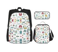 OKFSTY Abstraction Biology Chemistry4 3pcs Backpack, 16" Boys Preschool Elementary Bookbag and Lunch Box Light Weight