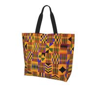 OKFSTY African Ethnic Pattern Printed Reusable Shoulder Bag For Women, Large Tote Shopping Bag With Pocket, Trendy Handbag For Work Gym Travel