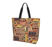 OKFSTY African Textile Patchwork Printed Reusable Shoulder Bag For Women, Large Tote Shopping Bag With Pocket, Trendy Handbag For Work Gym Travel