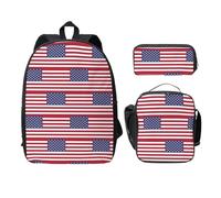 OKFSTY American Flag Backpacks with Lunch Box Pencil Case Set for Study Sessions at The Library