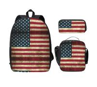 OKFSTY American Flag Backpacks with Lunch Box Pencil Case Set for Study Sessions at The Library
