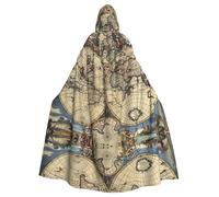 OKFSTY Ancient Map World Globe Masquerade Party Costume Cape,Adult Hooded Cloak,For Gothic Medieval Renaissance Wear