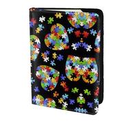 OKFSTY Autism Awareness Puzzle Pieces Heart Printing Fashion Passport Holder Personalized Printed Cowhide Id Holder Travel Passport Cover 5.5 in
