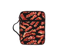 OKFSTY Bacon Pattern Stylish Printed Bible Bag with Smooth Zippers & Multi-Pockets Compact Organizer for Religious Study