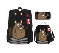 OKFSTY Beaver 3pcs Backpack, 16" Boys Preschool Elementary Bookbag and Lunch Box Light Weight