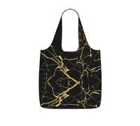 OKFSTY Black Gold Marble Print Printed Reusable Tote 25l Polyester Grocery Shopper Packable Washable Modern Carryall