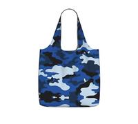 OKFSTY Blue Camo Print Printed Reusable Tote 25l Polyester Grocery Shopper Packable Washable Modern Carryall