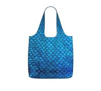 OKFSTY Blue Fish Scale Print Printed Reusable Tote 25l Polyester Grocery Shopper Packable Washable Modern Carryall