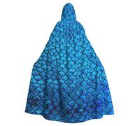 OKFSTY Blue Fish Scale Printing Adult Halloween Large Hooded Cloak 57.8 Inches Length, Suitable For Masquerade Costumes, Comic Con