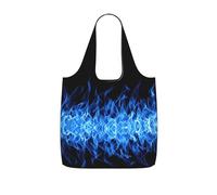 OKFSTY Blue Flame Print Printed Reusable Tote 25l Polyester Grocery Shopper Packable Washable Modern Carryall