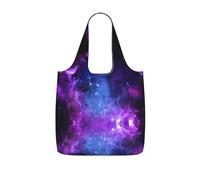 OKFSTY Blue Galaxy Print Printed Reusable Tote 25l Polyester Grocery Shopper Packable Washable Modern Carryall