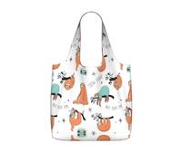OKFSTY Brown Sloth Print Printed Reusable Tote 25l Polyester Grocery Shopper Packable Washable Modern Carryall