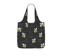 OKFSTY Bumble Bees Print Printed Reusable Tote 25l Polyester Grocery Shopper Packable Washable Modern Carryall
