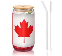 OKFSTY Canadian Flag Printing 16oz Drinking Glasses Set for Coffee Accessories Iced Beer Cups,Glass Cup Reusable for Gifts