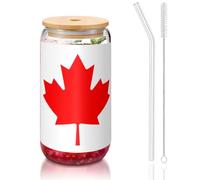 OKFSTY Canadian Flag Printing 16oz Drinking Glasses Set for Coffee Accessories Iced Beer Cups,Glass Cup Reusable for Gifts