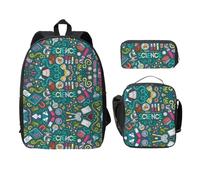 OKFSTY Cartoon Science Theme Backpacks with Lunch Box Pencil Case Set for Study Sessions at The Library