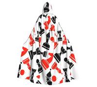 OKFSTY Chess Pattern Masquerade Party Costume Cape,Adult Hooded Cloak,For Gothic Medieval Renaissance Wear