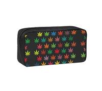 OKFSTY Colorful Cannabis Leaves Printed School Stationery Pouch Roomy Pencil Organizer Durable Zip Bag Polyester Case for Daily Carry