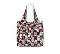 OKFSTY Colorful Flower Skulls Print Printed Reusable Tote 25l Polyester Grocery Shopper Packable Washable Modern Carryall