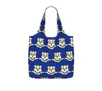 OKFSTY Connecticut State Flag Print Printed Reusable Tote 25l Polyester Grocery Shopper Packable Washable Modern Carryall