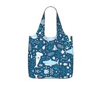 OKFSTY Cute Blue Fish Print Printed Reusable Tote 25l Polyester Grocery Shopper Packable Washable Modern Carryall