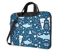 OKFSTY Cute Blue Fish Print Soft Fabric Laptop Bag Oxford Cloth Shoulder Tote Comfortable Padded Case For Everyday Use