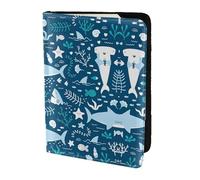 OKFSTY Cute Blue Fish Printing Fashion Passport Holder Personalized Printed Cowhide Id Holder Travel Passport Cover 5.5 in