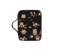 OKFSTY Cute Brown Cartoon Owls Stylish Printed Bible Bag with Smooth Zippers & Multi-Pockets Compact Organizer for Religious Study