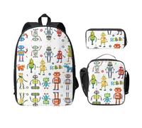 OKFSTY Cute Cartoon Robots Backpacks with Lunch Box Pencil Case Set for Study Sessions at The Library
