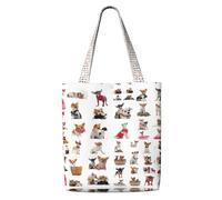 OKFSTY Cute Chihuahua Pug Pattern Canvas Tote Bag, Pockets, Durable, Lightweight, Polyester Shopping Cloth Bag, Gifts
