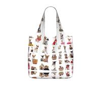 OKFSTY Cute Chihuahua Pug Pattern Print Printed Reusable Tote 25l Polyester Grocery Shopper Packable Washable Modern Carryall